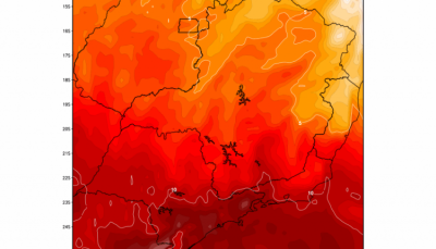 Previso  de calor histrico para Centro-Oeste, Sul e Sudeste. (Foto: Reproduo/MetSul)