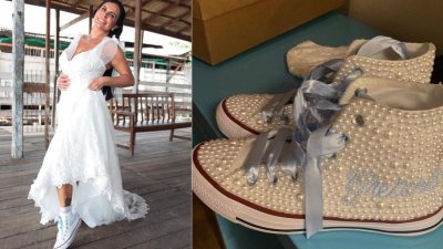 Gretchen usou um Converse moderninho para o casamento com Esdras de Souza Imagem: Reproduo/Instagram