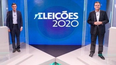 Eduardo Paes (DEM) e Marcelo Crivella (Republicanos) em debate na Globo